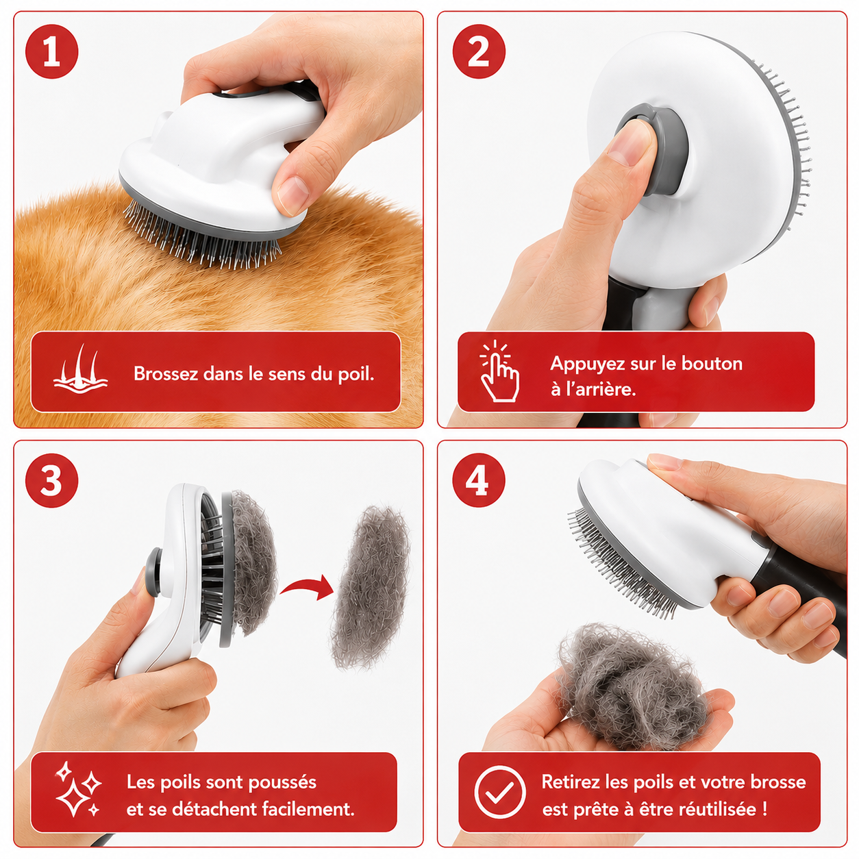 Brosse de toilettage à nettoyage facile